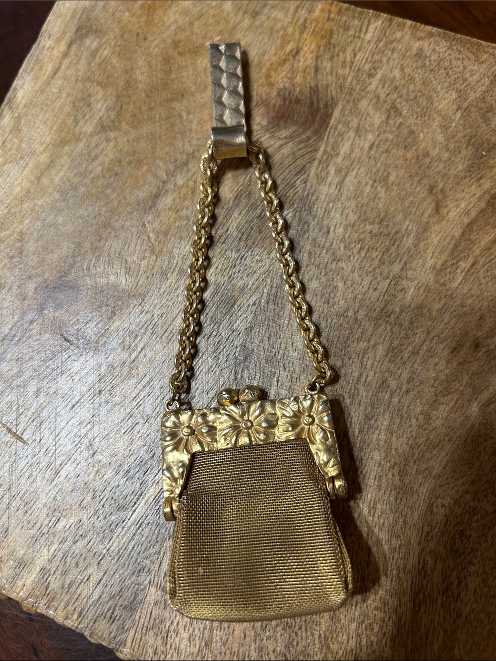 Vintage Gold-Tone Metal Mesh Miniature Belt Clip Purse Coin Key Bag MCM VGUC